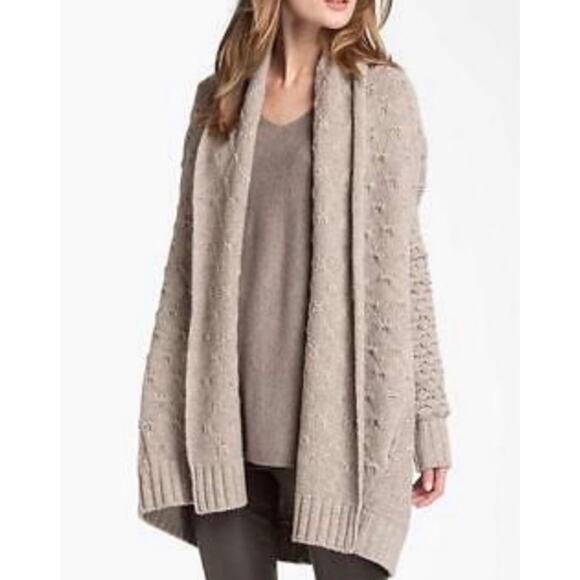 VINCE Yak Wool Chunky Knit Oversized Open Front Shawl Neutral Cardigan - Small - Picture 1 of 16